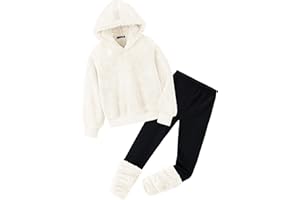 Arshiner Mädchen Bekleidungssets Winter Fleece Hoodie mit Leggings Set Warm Kuschelig Kleidung Zweiteilig Outfits für Kinder 5-14 Jahre