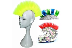 3T-SISTER Helmet Mohawk Wig Motorcycle Adhesive Mohawk Hair Patches Skinhead Costumes Wig (neon yellow)