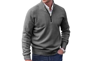 GENERIC Men's Cashmere Quarter-Zip Sweaters Basic, Casual Long Sleeve Pullover Sweater,Mock Neck Knit Pullover Sweater