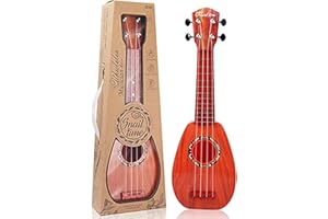 HENGI Kindergitarre, 17 Zoll Acoustic Gitarre Kinder, Ukulele mit 4 Saiteninstrumenten und Plektrenfür Anfänger Geeignet und Kinder, Neujahrsgeschenke(Dunkelbraun)