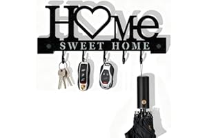 GENERIC Sweet Home Key Holder for Wall – Black Metal Key Hooks Wall Mounted with 5 Hooks, Self-Adhesive or No-Drill Key Rack, Heavy-Duty Key Hanger for Entryway, Home, Office & Door Decor
