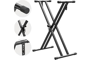 OYAYO Support de clavier réglable, en forme de X, double entretoise avec sangles de verrouillage et mécanisme de serrage rapide, support de clavier pour 61, 76, 88 touches