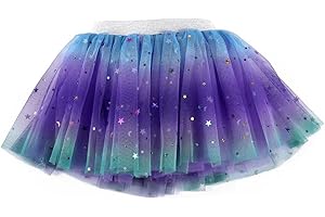 HYKIEE Tutu Skirt for Girls 2-6 Years, Soft Toddler Baby Girl 3 Layers Princess Tulle Stars Sequins Ruffle Tiered Rainbow Ballet Dance Short Skirts for Birthday Party 2 3 4 5 6 Years