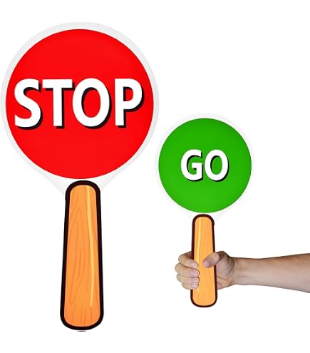 Stop And Go Sign With Handle - Double Sided Slow Warning Reflective Plastic 25x15cm Traffic Guiding Indoor Outdoor Lightweight