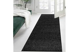 Cozy Haven Shaggy Collection Runner Rug - Hallway Carpet Runners, Non-Slip Floor Mats for Kitchen, Living Room, Corridor, Entryway, Door Entrances – (Black, 60x220 cm)
