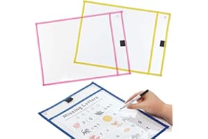 Baker Ross FN485 Fundas reutilizables para rotuladores de borrado en seco, tamaño A4, paquete de 6, material escolar y educativo para niños y profesores