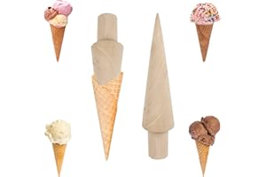 Monsully 2 Pcs Ice Cream Cone Mold, Waffle Cones Wood Waffle Cone Roller Cream Horn Pastry Roll Molds for DIY Baking Egg Cake Waffles Kitchen Tool, 18cm