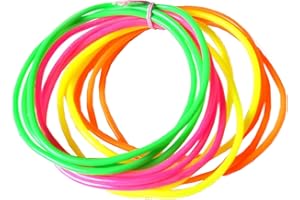 HD Novelty Pack of 12 Gummie Bracelets Bright Gummy Jelly 2.5" Rubber Bangles Shag Bands Friendship Wristbands Party Bag Fillers and 80s Fancy Dress Accessories Gummy Bangles (Neons)