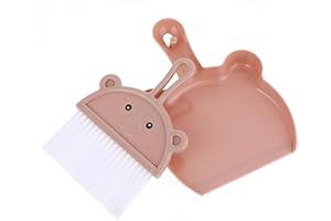 Amabro Set di scopa piccola, mini paletta con spazzola, paletta a mano, spazzola da tavolo, graziosa scopa per la casa, scrivania, divano, cucina, tastiera, auto, nido per animali domestici, rosa