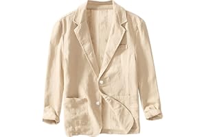 pvucpot Giacca in Lino, da Uomo, Estiva, Leggera, Blazer, per Il Tempo Libero, con Due Bottoni, Leggera, Sportiva, per Il Tempo Libero, Giacca da uo