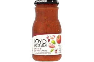 Loyd Grossman Italian Tomato & Roasted Garlic Sauce – Rich Tomato & Sweet Garlic Fusion, Classic Italian Flavour, 350 g Jar (Pack of 1)
