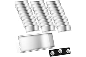 FACCITO Targhette Magnetiche in Alluminio Badge per Nomi con Doppio Magnete Portanome Magnetico con Slot per Carta Cartellino Identificativo Anodizzato Trasparente, 72 x 32 mm, Argento (30)