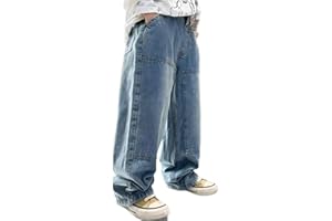 QIUhhpuy Baggy Jeans Pantalons Garçon avec Ceinture Élastique Jean Baggy Garcon Pantalons Cargo en Denim Enfants Large Décontracté Hip Hop Y2K Streetwear Saint Valentin Urbain Hip Hop Streetwear