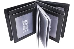 LEAS Etui na dowód osobisty i karty kredytowe/etui wysokiej jakości wykończenie z folią ochronną RFID z prawdziwej skóry, czarna kolekcja kart, czarny, 12,5x9,5x1,5cm, Teczka na dowód osobisty i karty