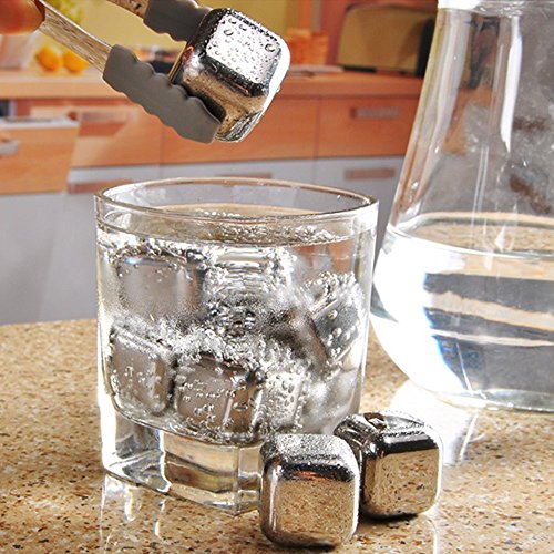 Stahl Eiswürfel, tpfocus 8 PCS Edelstahl Chillen Wiederverwendbare Eiswürfel mit Tablett & Tong - 4