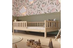 ‎CRAZY PINE Crazy Pine Kinderbett 140x200 cm – Hohes Montessori Bodenbett aus Holz mit Rausfallschutz – Sicheres Kleinkindbett – Skandinavisches Design, Leichte Montage - Crazy Basic