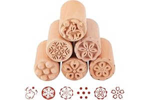 OLYCRAFT 6PCS Juego de Sellos de Madera Columna con Forma de Flor Y Conejo Sellos de Madera Sellos de Madera Natural para Arcilla Regalo de Cumpleaños del Día de San Valentín - Seis Formas