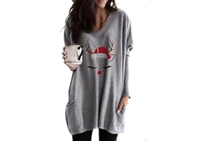 OMZIN Felpa Natalizia da Donna A Maniche Lunghe con Stampa A Girocollo