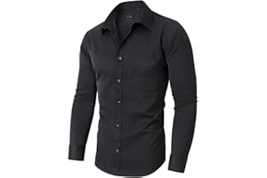 siliteelon Mens Shirts Non Iron Plain Men's Long Sleeve Regular Fit Stretch Dress Business Formal Shirt
