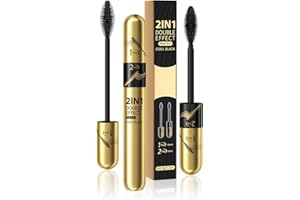 HOUSN 2 In 1 Waterproof Mascara, 4d Silk Fiber Lash Mascara Waterproof, Volume- And Length-Enhancing Effect, Clump-Free,Long Lasting, Waterproof & Smudge-Proof Roller Lash Curling(gold)
