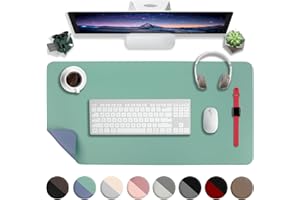 HELI MIAO Podkładka na biurko z ekoskóry, 90 x 43 cm, mata na biurko do laptopa, wodoodporna podkładka na biurko, do biura lub domu, dwustronna, przenośna (zielona szałwia / szaroniebieska)