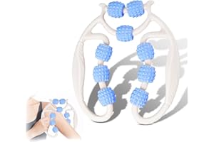 ‎VNFSMY Massagegerät, Massageroller Beine, Massagerolle mit Griff Bein, Manuelles Anti-Cellulite-Massagegerät in ergonomischer, für Beine Po Arme und Bauch Körperformung mit Tiefenwirkung, (Weiß+Blau)