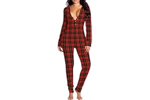 FeMereina Women Sexy Butt Button Back Flap Jumpsuit V Neck Long Sleeve One Piece Pajamas Sexy Bodycon Rompers Onesies Clubwear