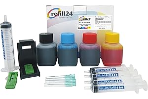 refill24 Kit di ricarica Compatibile per cartucce d'inchiostro HP 305, 305 XL,307 XL Nero e Colore, Inchiostro Include Clip e Accessori + 200 ML Inchiostro