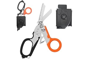 LANZLC Trauma Schere, Rettungsschere Multitool, Rettungsdienst Schere, Notfallschere, Glasbrecher Gurtschneider, Schere für Professionellen Einsatz Im Rettungsdienst, Schwarzorange