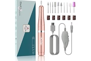 Kredioo Professional Manicure Pedicure Nail Drill Kit, Cordless Electric Nail File with 10 Drill Bits, Low Noise E File, Home Hand Foot Nail Care Tools for Nail Grind Trim Polish, Gold