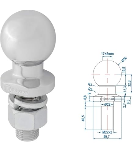 Trailer Hitch Ball 50 Mm 3.5 T Diameter 22 Mm Ball Head Towing - View #2