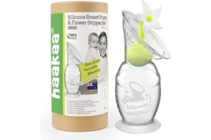 haakaa Extractor de leche manual con base de succión y tapón de flor para lactancia materna (5 onzas/150 ml) (blanco)