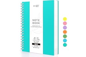 RETTACY Blocco note B5, taccuino a spirale, 300 fogli/150 pagine per scrivere, 100 g/m², carta a righe universitarie, copertina rigida in PVC, 19 x 25 cm, turchese