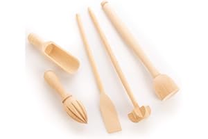 tuuli Kitchen Set di utensili da cucina in legno di faggio (frusta a mano, spatola, cucchiaio per spezie, schiacciapatate, spremiagrumi)