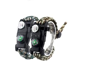 MansWill 2 x Adjustable Survival Bracelet, 7-Heart Paracord 20 in 1 Sports Wristband