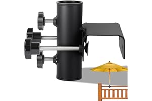 XINSUO Uchwyt na parasol przeciwsłoneczny, na balkon, prostokątny, zaciskowy, regulowany uchwyt balkonowy do zaciskania 63-20 mm, średnica parasola 23-38 mm