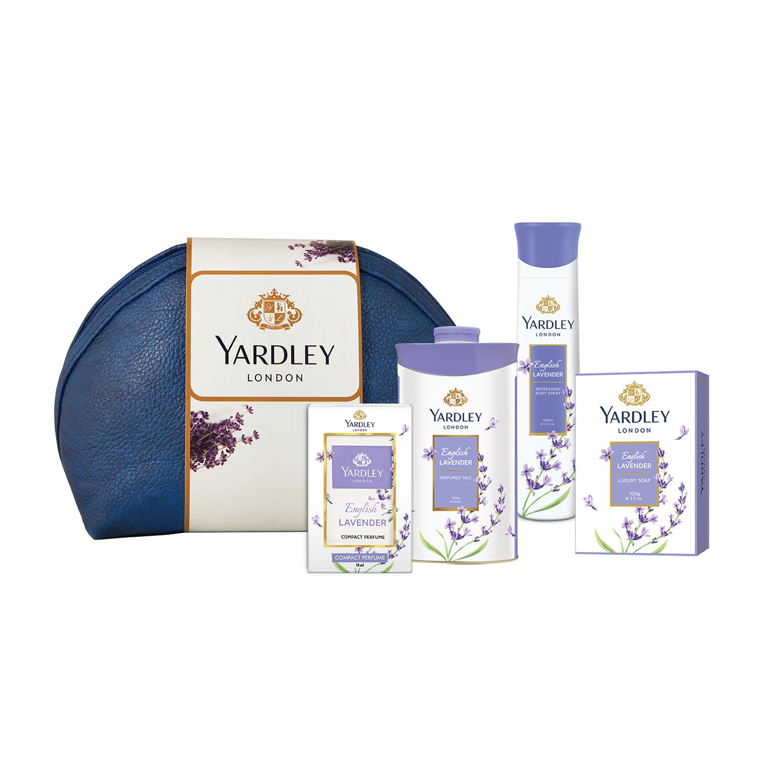 Yardley London English Lavender Range Gift Bag With Compact Perfume, Perfumed Talc, Refreshing Body Spray, & Luxury Soap For 