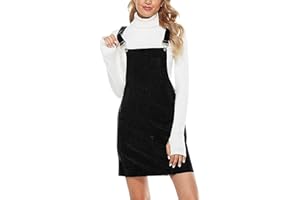 Dasongff Salopette Robe Femme Velours Côtelé, Salopette Jupe Grande Taille, avec Poches, Bretelles Ajustable, Couleur Unie, Salopettes Jupe à Bretelles A-Ligne Rétro pour Dame Fille Automne