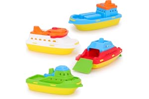 Toyland® Paket med 4 Färgglada Leksaksbåtar - Last, Kryssnings, Fiske och Containerfartyg - Flytande Vattenleksaker för Barn - Pool och Badleksak - Ålder 24 Månader +