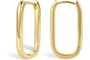 ALEXCRAFT Orecchini Argento 925 Quadrati Spessi Piccoli Geometrici Chunky Orecchini Donna Ipoallergenico 14K Oro Placcato Orecchini a Cerchio