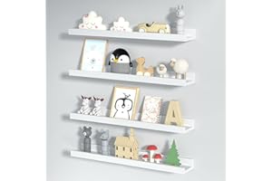 StarryTiger 4er Set Wandregal aus Holz in Weiß - 58 cm Länge - Regal Wand für Fotorahmen und Dekos - Ideal fürs Kinderzimmer, Wohnzimmer oder Arbeitszimmer