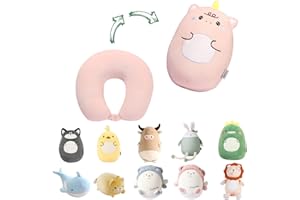 JOYRAVO Podróżna Poduszka 2-w-1 dla Dzieci - Miękka Pluszowa Zabawka, zmienia się w Poduszkę U dla Komfortu podczas Podróży (samolot, samochód, pociąg, autobus) - Jednorożec