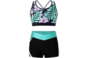 ranrann Enfant Fille Maillot de Bain 2 Pièces Imprimé Fleurie Costume Tropical Ensemble Bikini Tankini Swimwear 7-16 Ans