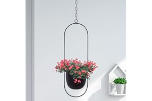 ARSBORUI Hängend Blumenampel Metall Blumentopf Schwarz Pflanzenampel Modern Deko Hängeblumentopf Hängeampel für Innen Außen Decken Balkone Wanddekoration (Oval)