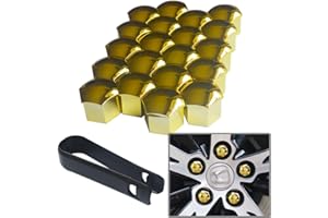 senvenelec 20 Pcs Wagen Universal 17mm Kunststoff Nut Abdeckkappe Schraube Auto Mutter Covers Bolt Radkappen, Radschrauben 17mm Radmuttern Kappen.mit 1 stück Abziehhaken (Gold).