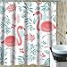 Produktbild TS-nslixuan Wasserdichte Badewanne Gardinen Badezimmer Dusche Vorhangstoff Badewanne Vorhang Wasserdicht Feder Asiatischen Gewebe Verdickt Flamingos Muster Duschvorhang 180 Cmx 180 cm (72 X 72 Zoll)