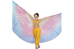 Leemiman Kinder Tanzflügel Bauchtanz Kostüme Gold Flügel für Mädchen mit Stöcken