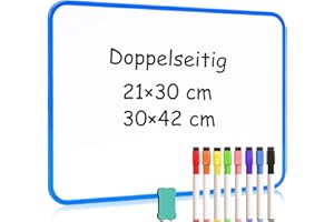 ‎DOLLAR BOSS DOLLAR BOSS Doppelseitiges Whiteboard 30 x 42 cm, A3 Magnettafel Magnetwand, Klein Whiteboard Trocken Abwischbar Mini Whiteboard Magnetisch, Tragbares White Board mit 8 Stiften und 1 Radiergummi