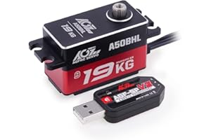 AGFRC Servo digitale programmabile ad alta coppia a basso profilo da 19 kg - Servo senza spazzole per ingranaggi in metallo per modelli RC 1/10, angolo di controllo 180 ° (A50BHL e AGF-SPV3)