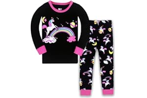 LitBud Navidad Pijamas de Las niñas pequeñas 100% algodón Jirafa Ropa de Dormir Pijama de Manga Larga pjs Conjunto para niños Talla 1 a 7 años Rosa